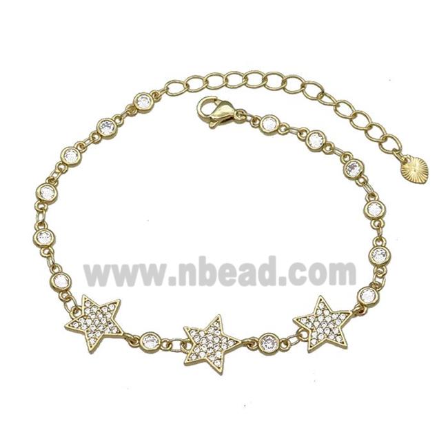 Copper Star Bracelet Pave Zircon Gold Plated