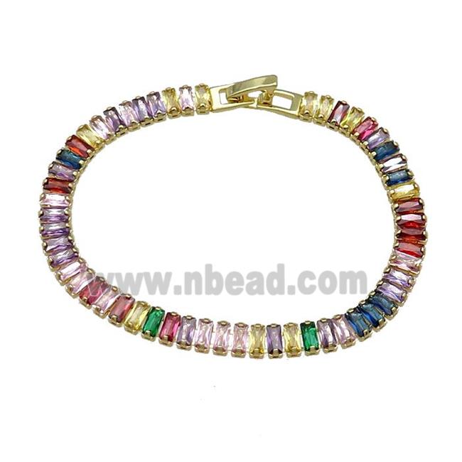 Copper Bracelet Pave Multicolor Zircon Gold Plated