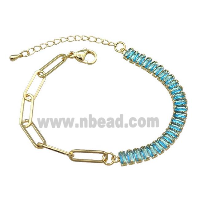 Copper Bracelet Pave Aqua Zircon Gold Plated