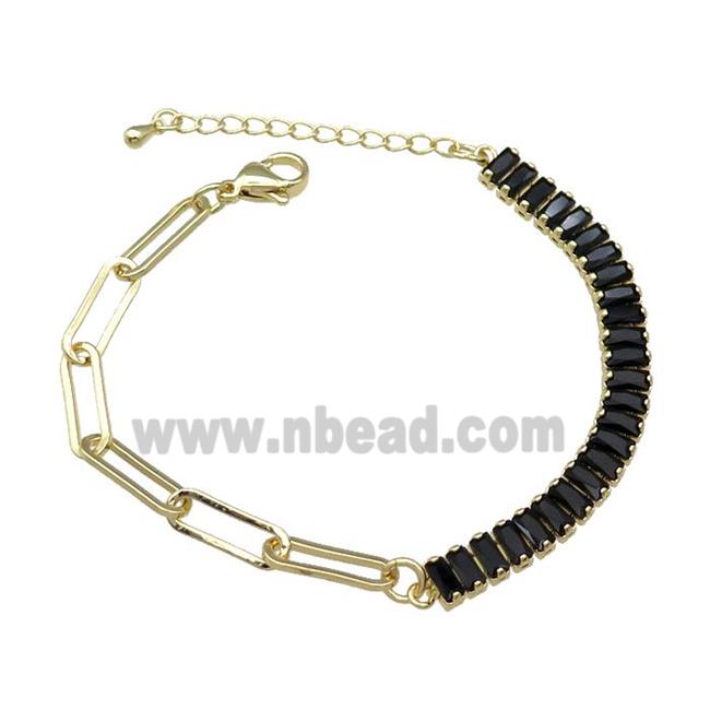 Copper Bracelet Pave Black Zircon Gold Plated