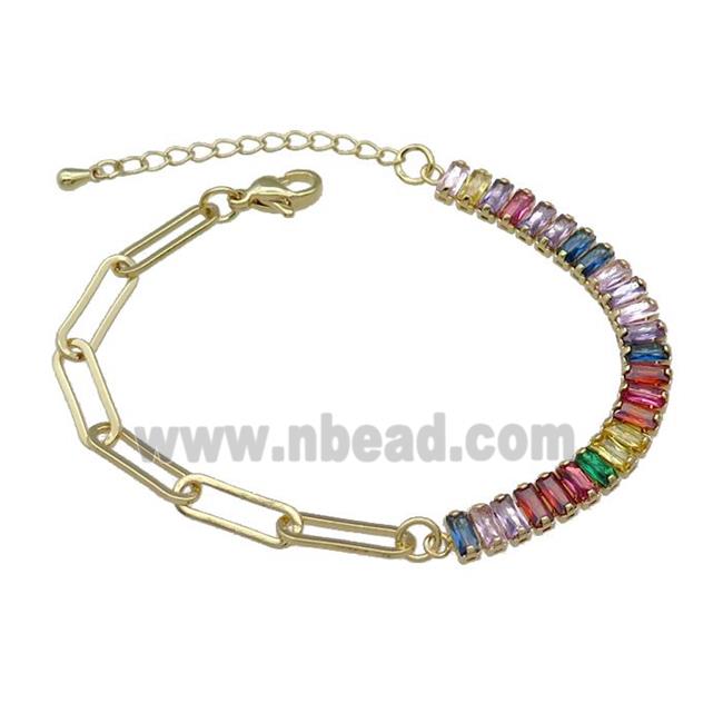 Copper Bracelet Pave Multicolor Zircon Gold Plated