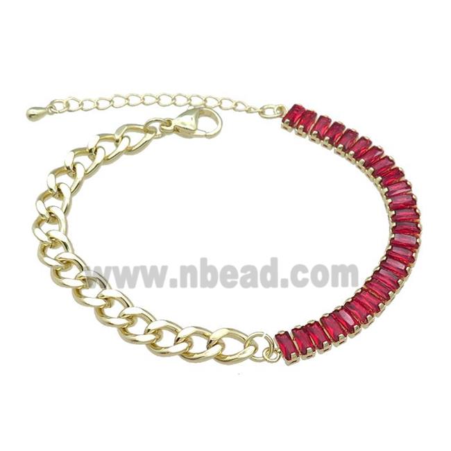 Copper Bracelet Pave Red Zircon Gold Plated