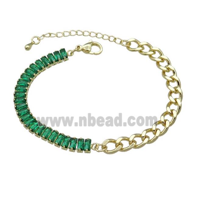 Copper Bracelet Pave Green Zircon Gold Plated