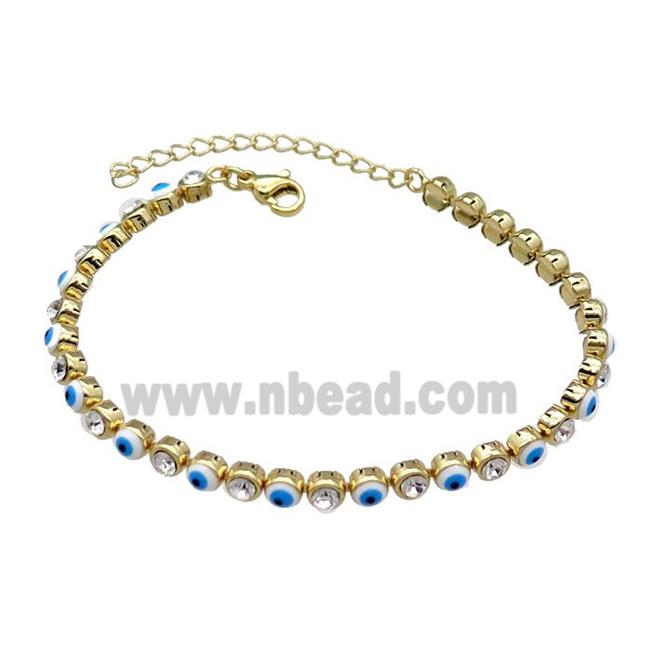 Copper White Enamel Evil Eye Bracelet Pave Zircon Gold Plated