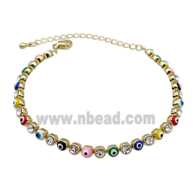 Copper Multicolor Enamel Evil Eye Bracelet Pave Zircon Gold Plated