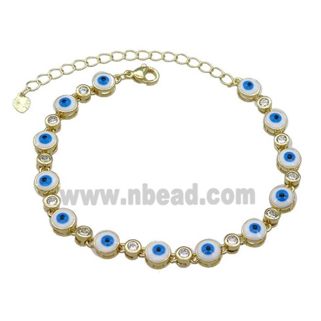 Copper White Enamel Evil Eye Bracelet Pave Zircon Gold Plated