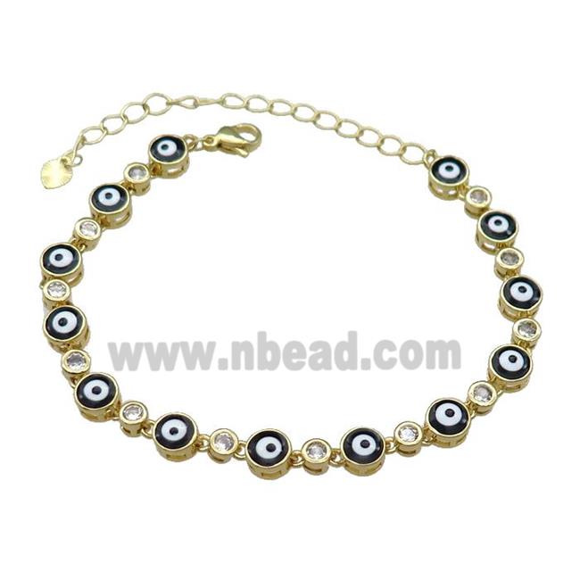 Copper Black Enamel Evil Eye Bracelet Pave Zircon Gold Plated