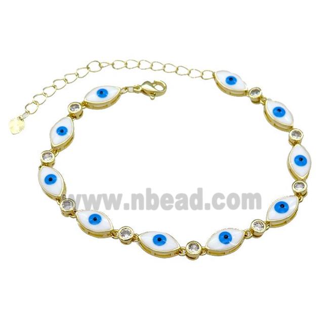 Copper White Enamel Evil Eye Bracelet Pave Zircon Gold Plated