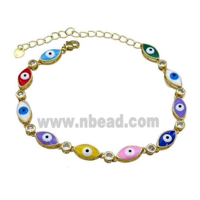 Copper Multicolor Enamel Evil Eye Bracelet Pave Zircon Gold Plated