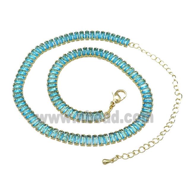 Copper Necklace Pave Aqua Zircon Gold Plated