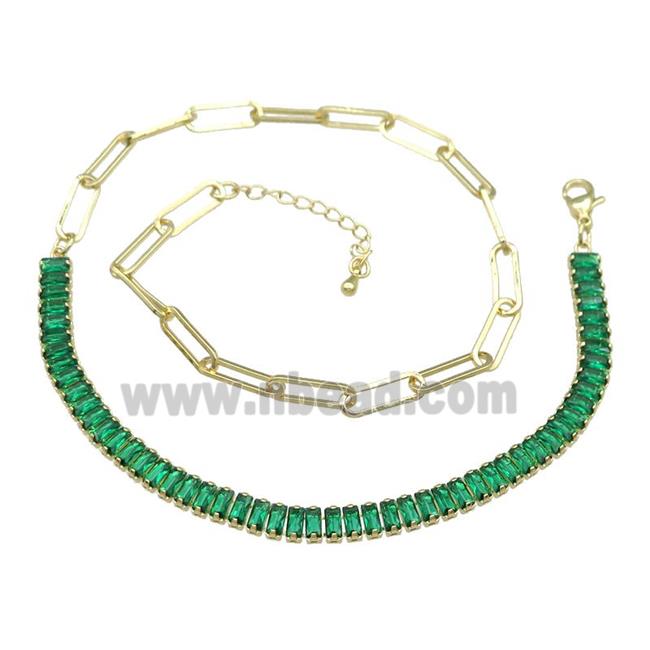 Copper Necklace Pave Green Zircon Gold Plated