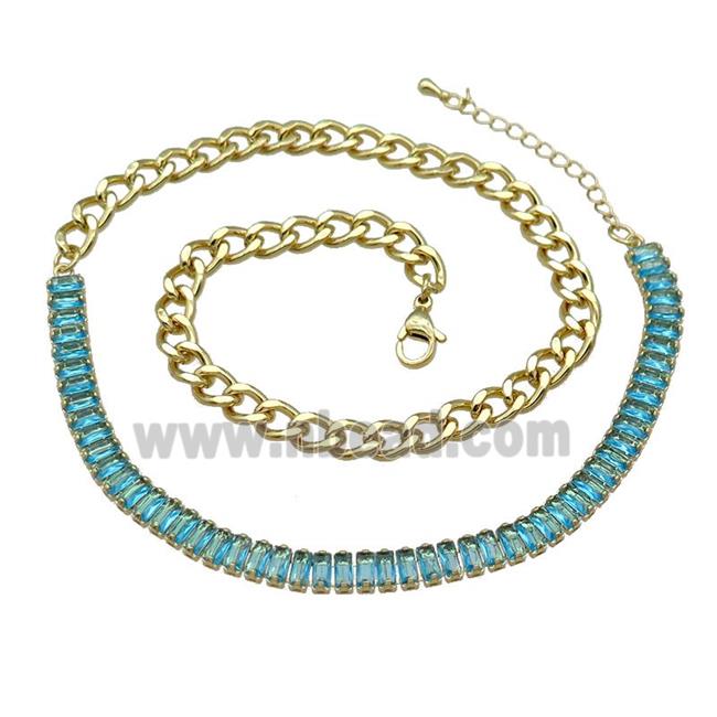 Copper Necklace Pave Aqua Zircon Gold Plated