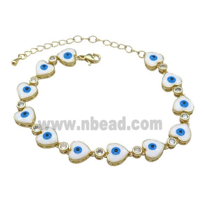 Copper Heart Bracelet Evil Eye White Enamel Gold Plated