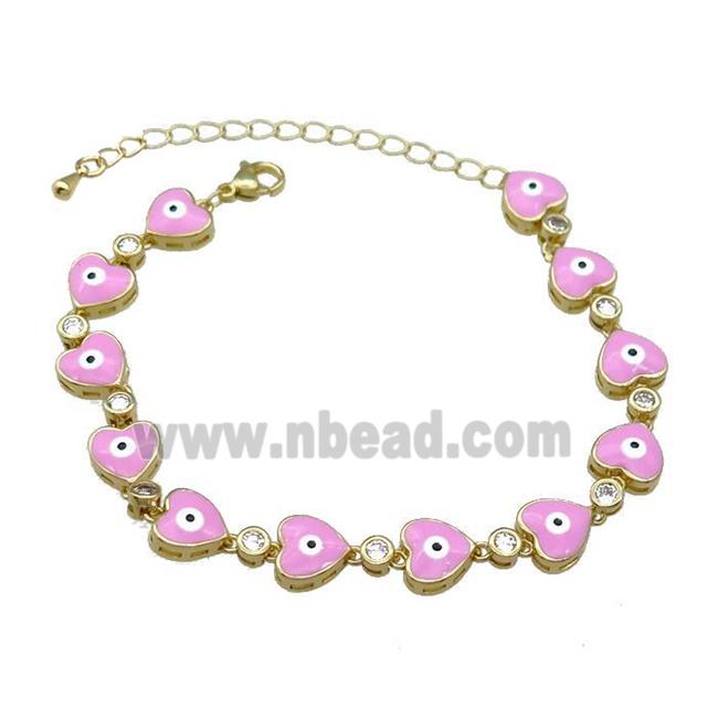 Copper Heart Bracelet Evil Eye Pink Enamel Gold Plated