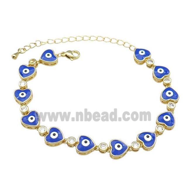 Copper Heart Bracelet Evil Eye Blue Enamel Gold Plated