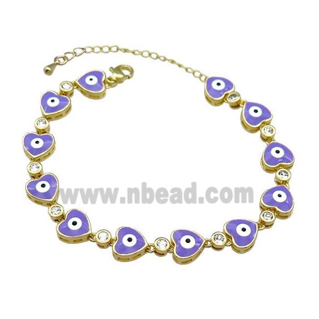 Copper Heart Bracelet Evil Eye Lavender Enamel Gold Plated