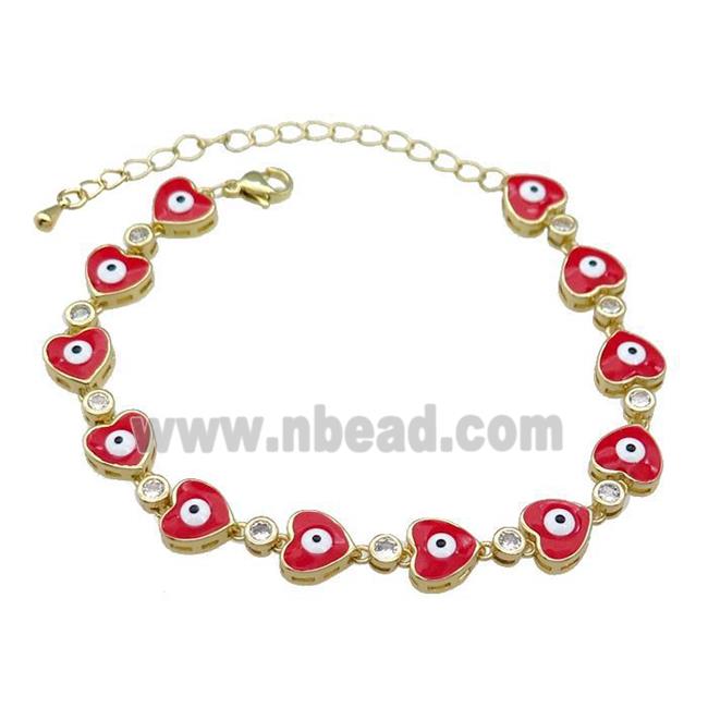 Copper Heart Bracelet Evil Eye Red Enamel Gold Plated