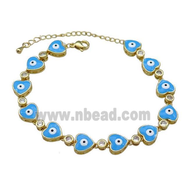 Copper Heart Bracelet Evil Eye Blue Enamel Gold Plated