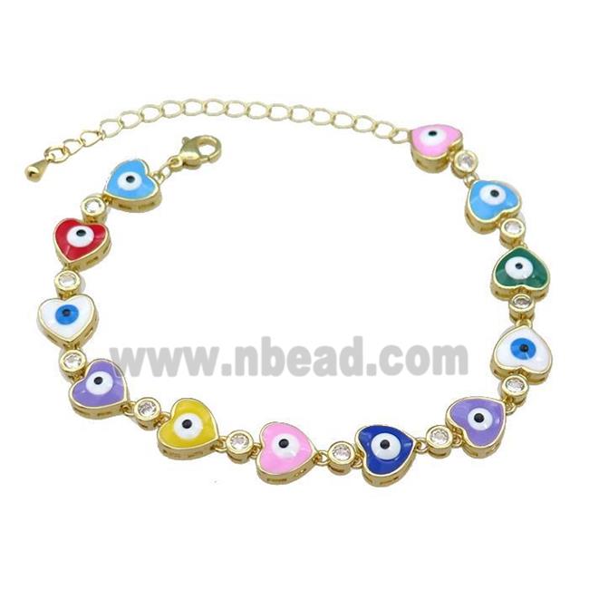 Copper Heart Bracelet Evil Eye MixColor Enamel Gold Plated