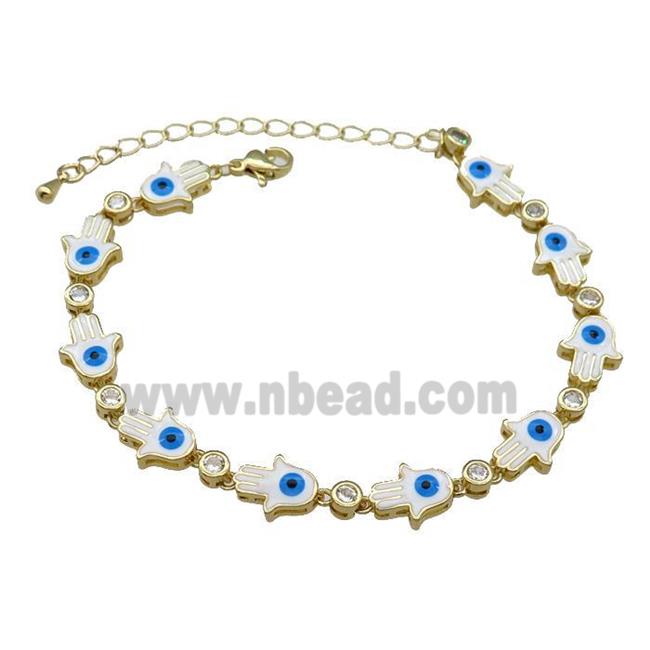 Copper Hamsahand Bracelet Evil Eye White Enamel Gold Plated