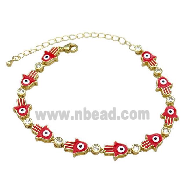 Copper Hamsahand Bracelet Evil Eye Red Enamel Gold Plated