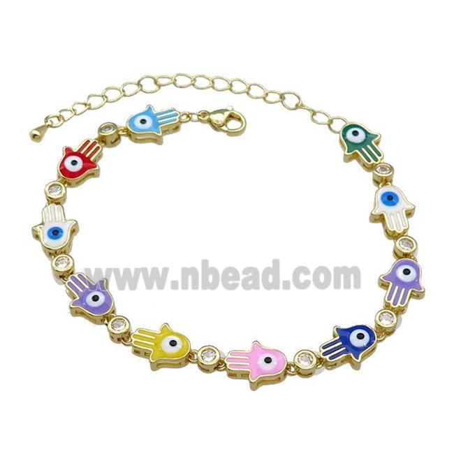 Copper Hamsahand Bracelet Evil Eye Mix Color Enamel Gold Plated