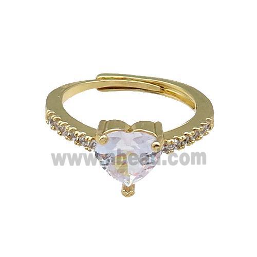 Copper Heart Ring Pave Zircon Adjustable Gold Plated