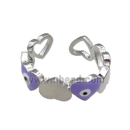 Copper Heart Ring Lavender Enamel Evil Eye Platinum Plated