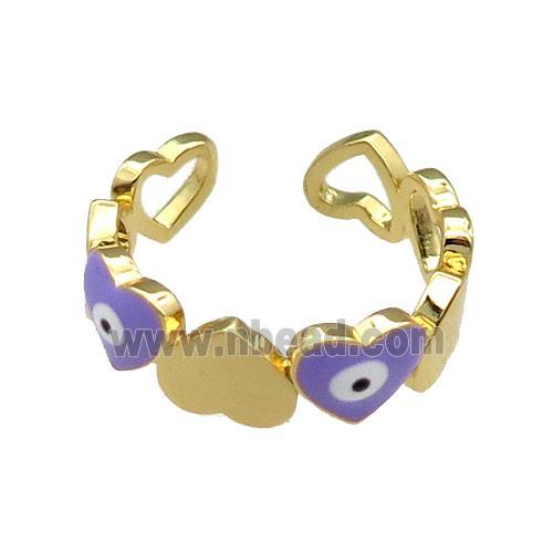 Copper Heart Ring Lavender Enamel Evil Eye Gold Plated