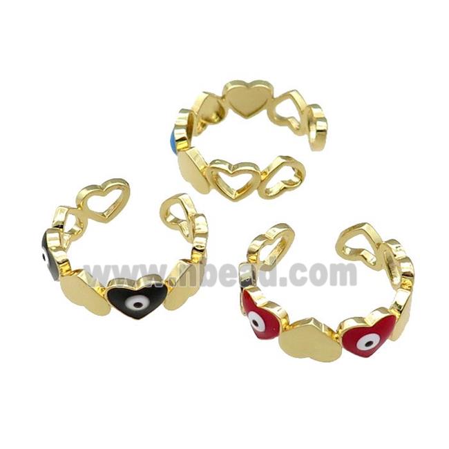 Copper Heart Ring Enamel Evil Eye Gold Plated Mix