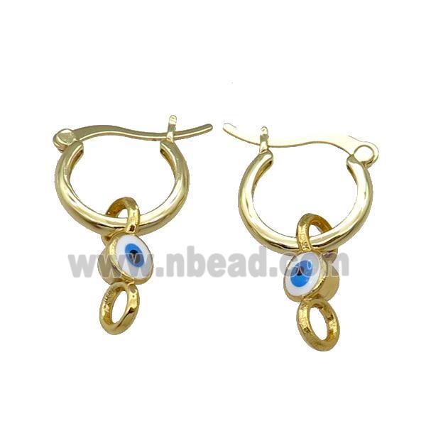 Copper Latchback Earring With White Enamel Evil Eye Gold Plated