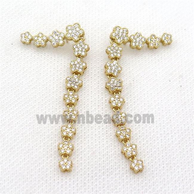 Copper Stud Earring Pave Zircon Flower Gold Plated