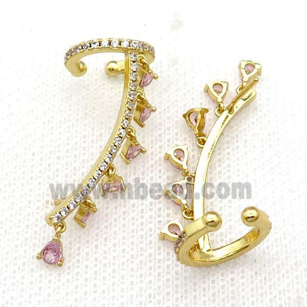 Copper Clip Earring Pave Pink Zircon Gold Plated