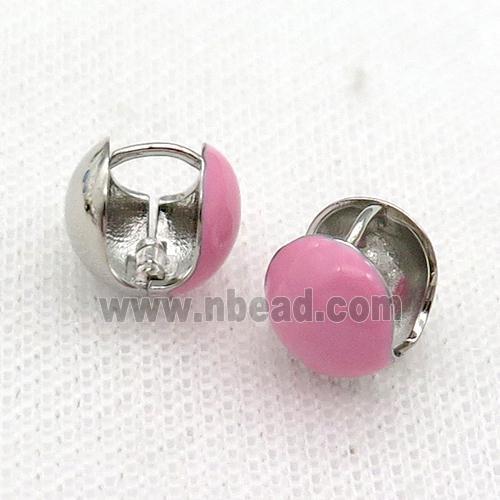 Copper Latchback Earring Pink Enamel Platinum Plated