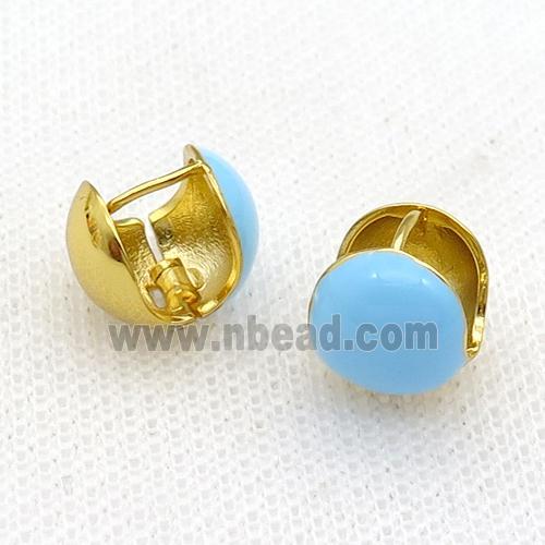 Copper Latchback Earring Blue Enamel Gold Plated