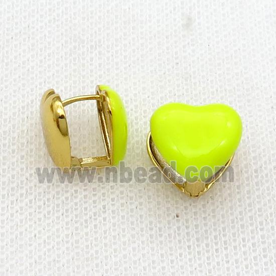 Copper Latchback Earring Yellow Enamel Heart Gold Plated