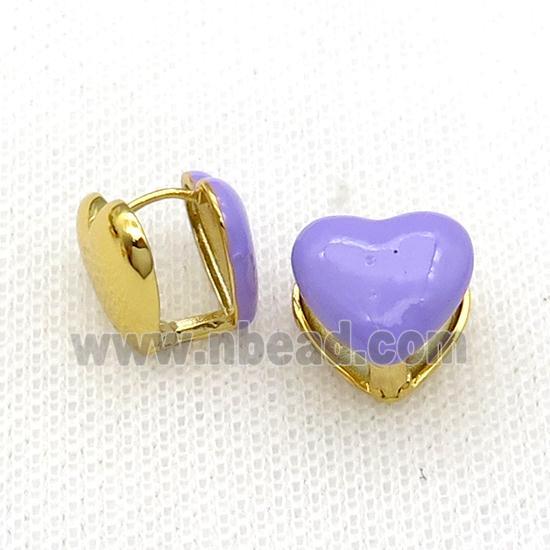 Copper Latchback Earring Lavender Enamel Heart Gold Plated