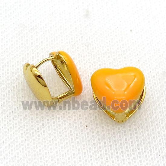 Copper Latchback Earring Orange Enamel Heart Gold Plated