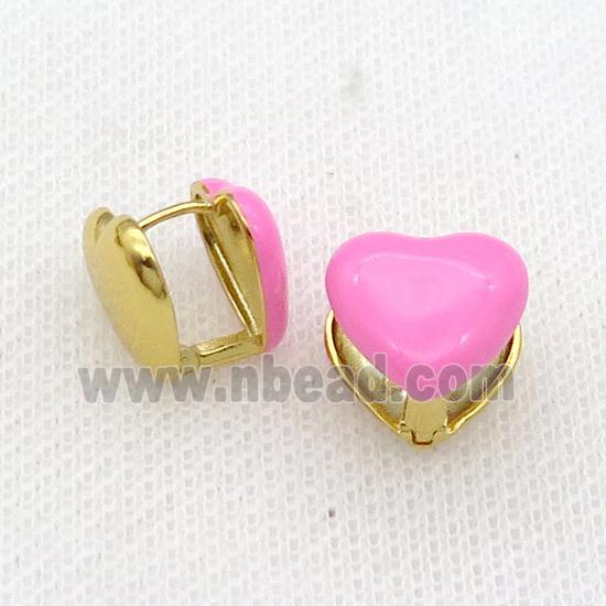 Copper Latchback Earring Pink Enamel Heart Gold Plated