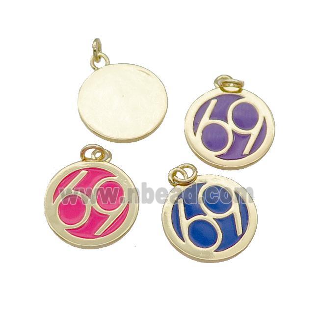 Mixed Copper Circle 69 Pendant Enamel Gold Plated