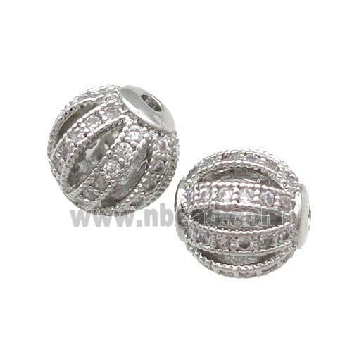 Copper Round Beads Pave Zircon Watermelon Platinum Plated