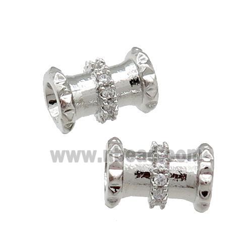 Copper Tube Beads Pave Zircon Large Hole Platinum Plated