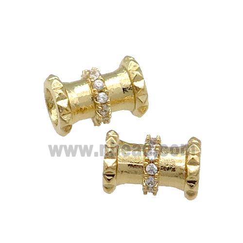 Copper Tube Beads Pave Zircon Large Hole Gold Plated