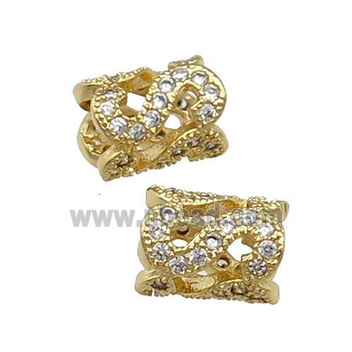 Copper Tube Beads Pave Zircon Large Hole Gold Plated