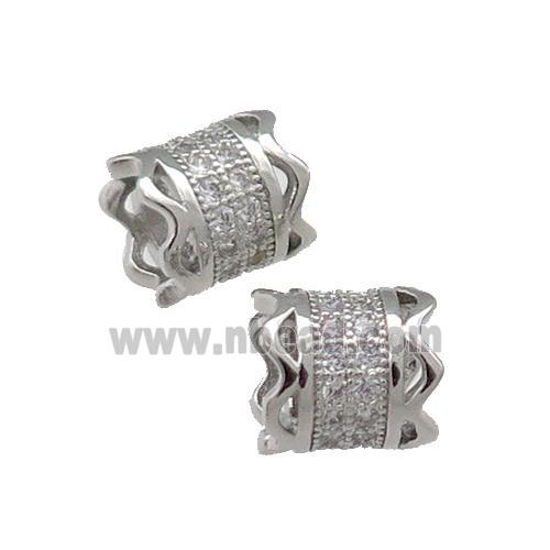 Copper Tube Beads Pave Zircon Large Hole Platinum Plated