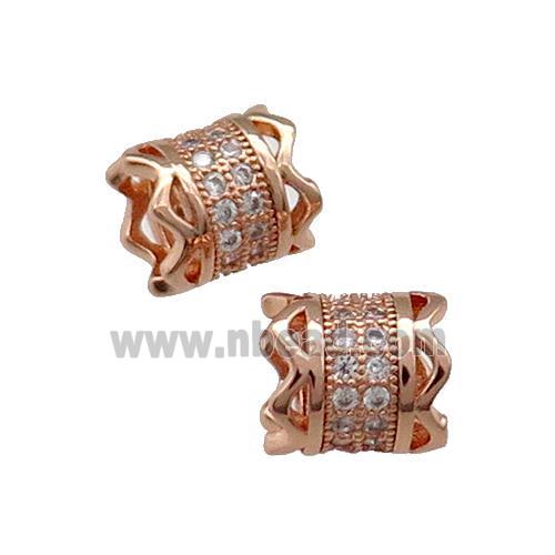 Copper Tube Beads Pave Zircon Large Hole Rose Gold