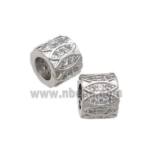 Copper Tube Beads Pave Zircon Large Hole Platinum Plated