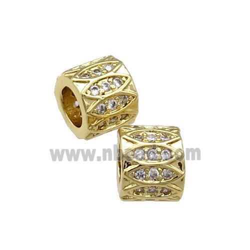 Copper Tube Beads Pave Zircon Large Hole Gold Plated