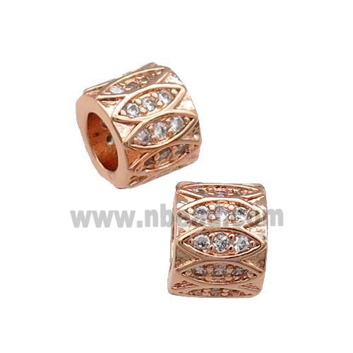 Copper Tube Beads Pave Zircon Large Hole Rose Gold