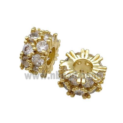 Copper Rondelle Beads Pave Zircon Large Hole Gold Plated